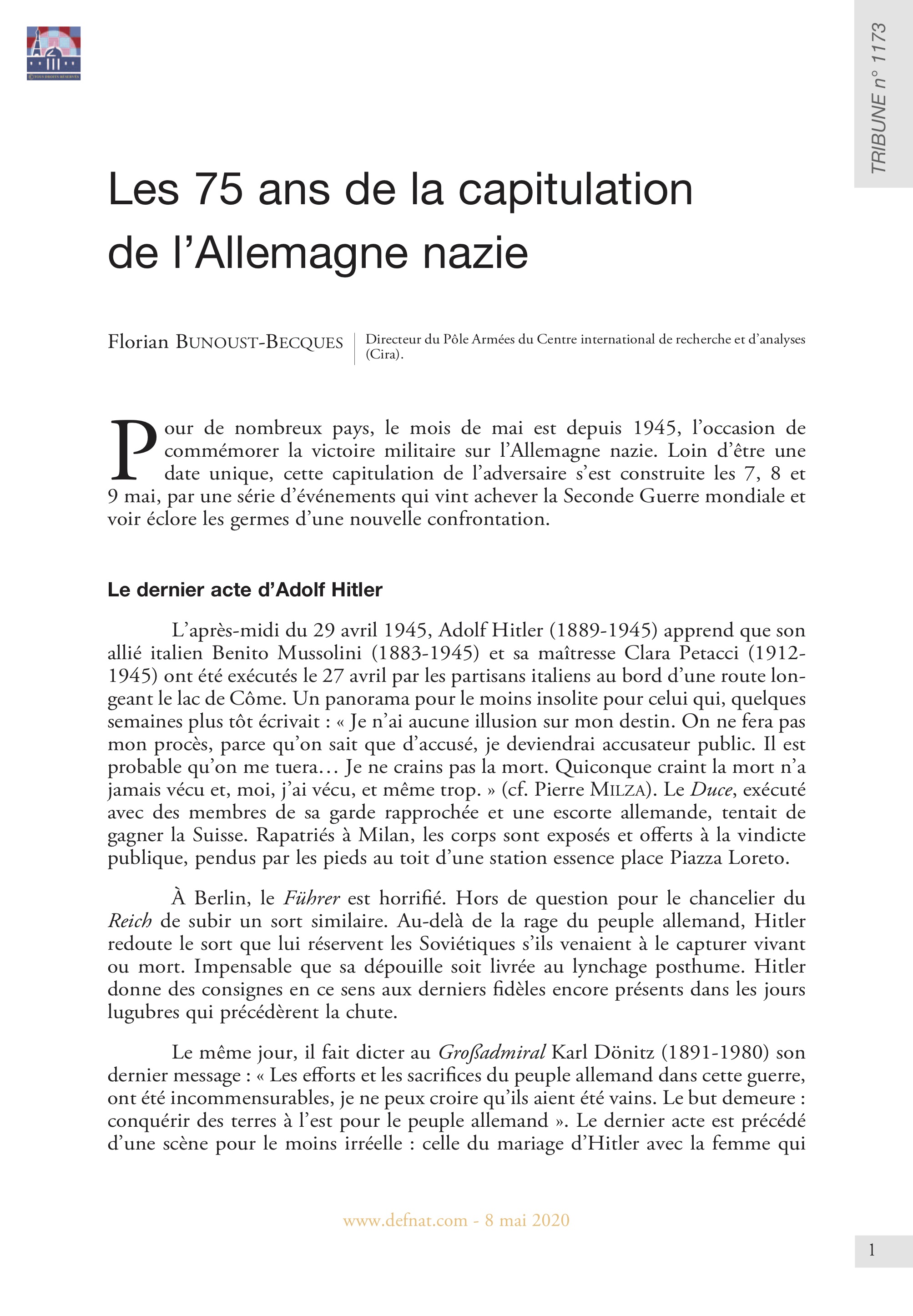 Les 75 ans de la capitulation de l’Allemagne nazie (T 1173)
